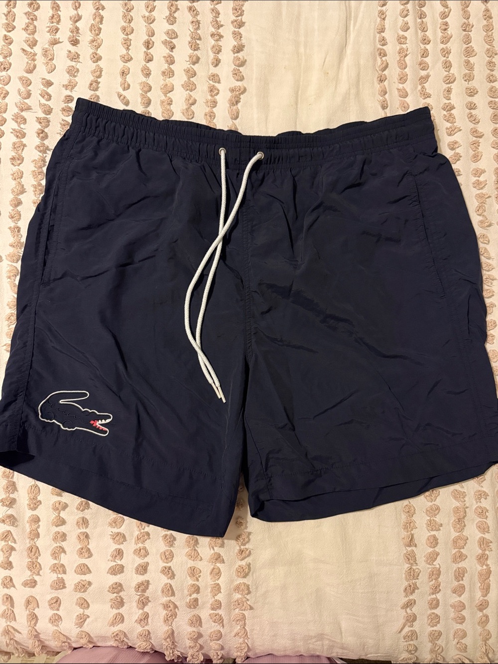 Lacoste Men's Dark Blue Swim Trunks with Embroidered Crocodile